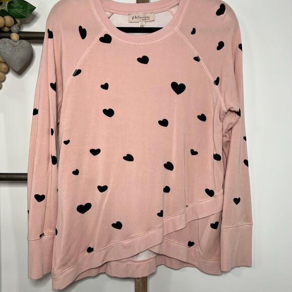 Philosophy Long Sleeve Pink and Black Heart Sweatshirt Size Large‎ - Picture 3 of 7